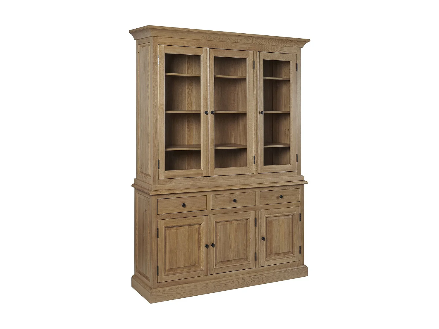 Buffet vaisselier en chêne 3 portes vitrées 3 tiroirs 3 portes bois - VICTORIA