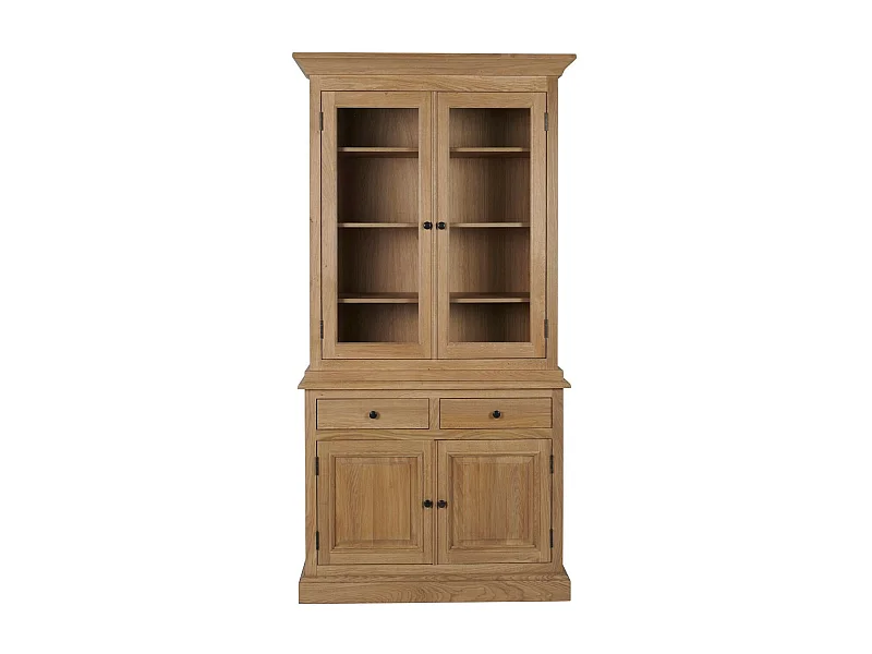 Buffet vaisselier en chêne 2 portes vitrées 2 tiroirs 2 portes bois - VICTORIA