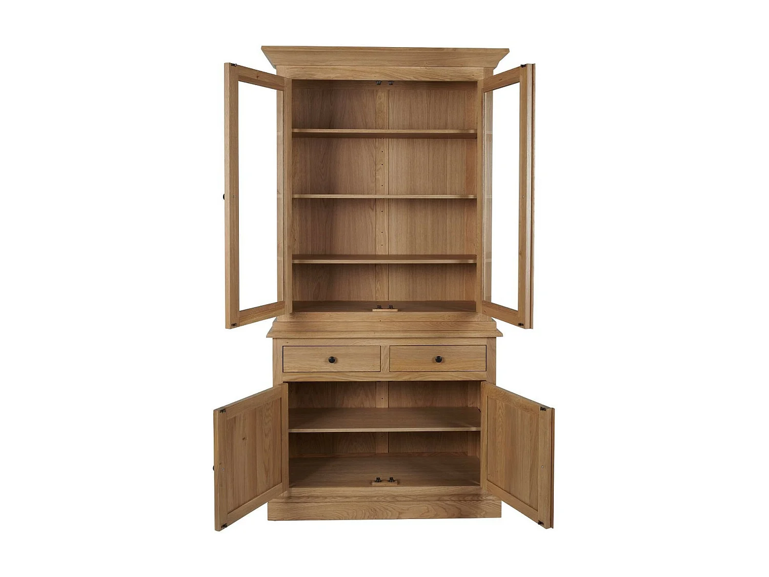 Buffet vaisselier en chêne 2 portes vitrées 2 tiroirs 2 portes bois - VICTORIA