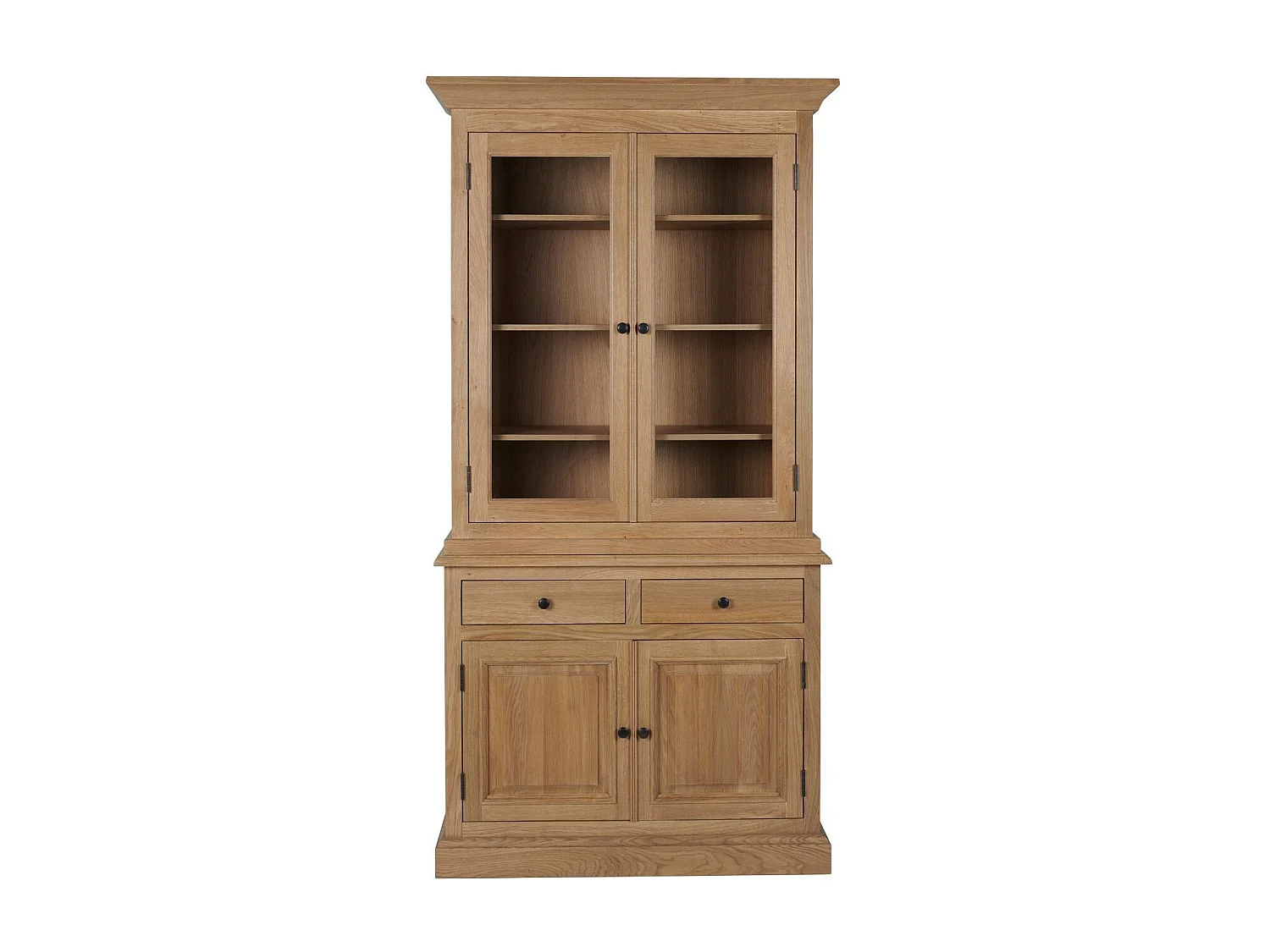 Buffet vaisselier en chêne 2 portes vitrées 2 tiroirs 2 portes bois - VICTORIA