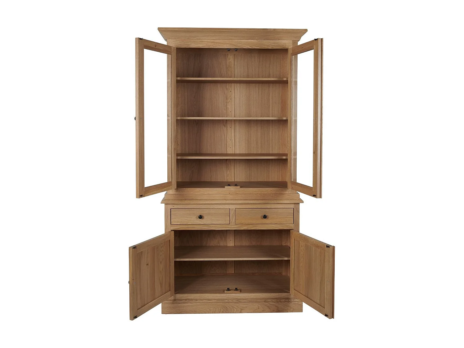 Buffet vaisselier en chêne 2 portes vitrées 2 tiroirs 2 portes bois - VICTORIA