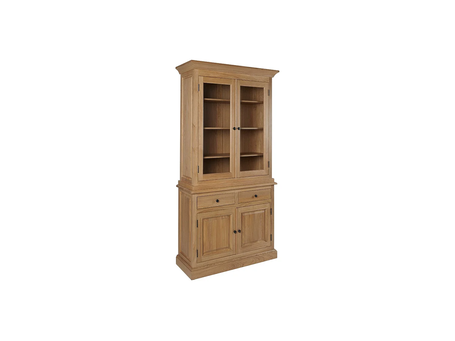 Buffet vaisselier en chêne 2 portes vitrées 2 tiroirs 2 portes bois - VICTORIA