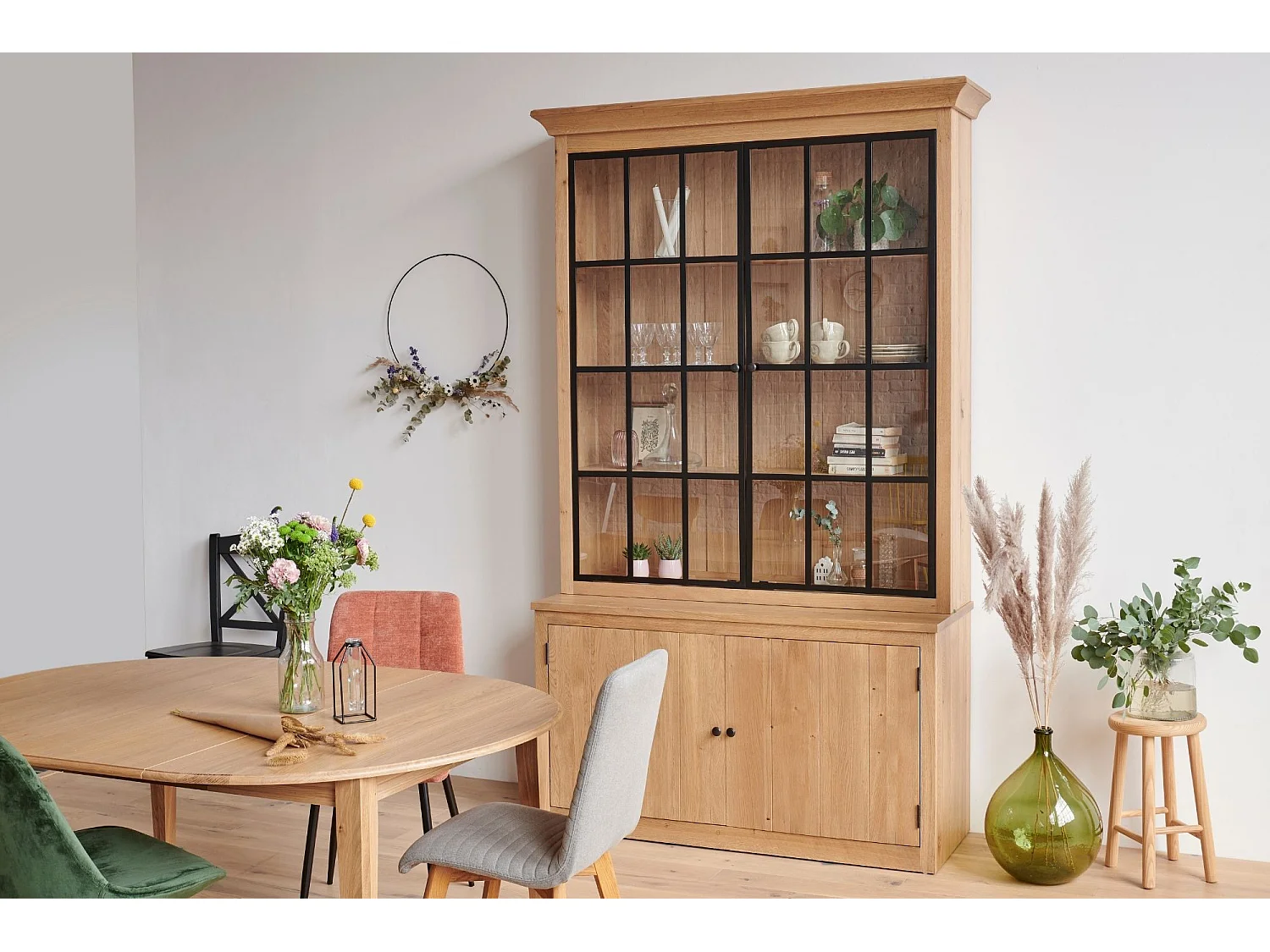 Buffet vaisselier industriel en bois et métal 4 portes - VICTORIA