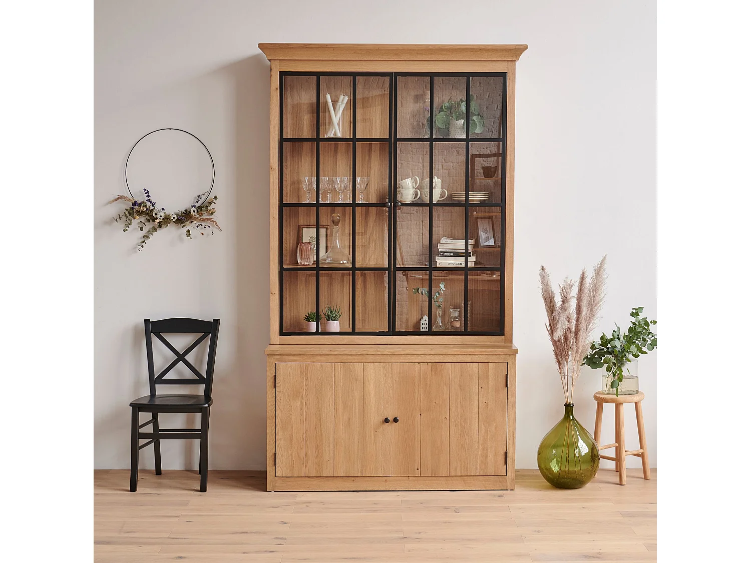 Buffet vaisselier industriel en bois et métal 4 portes - VICTORIA