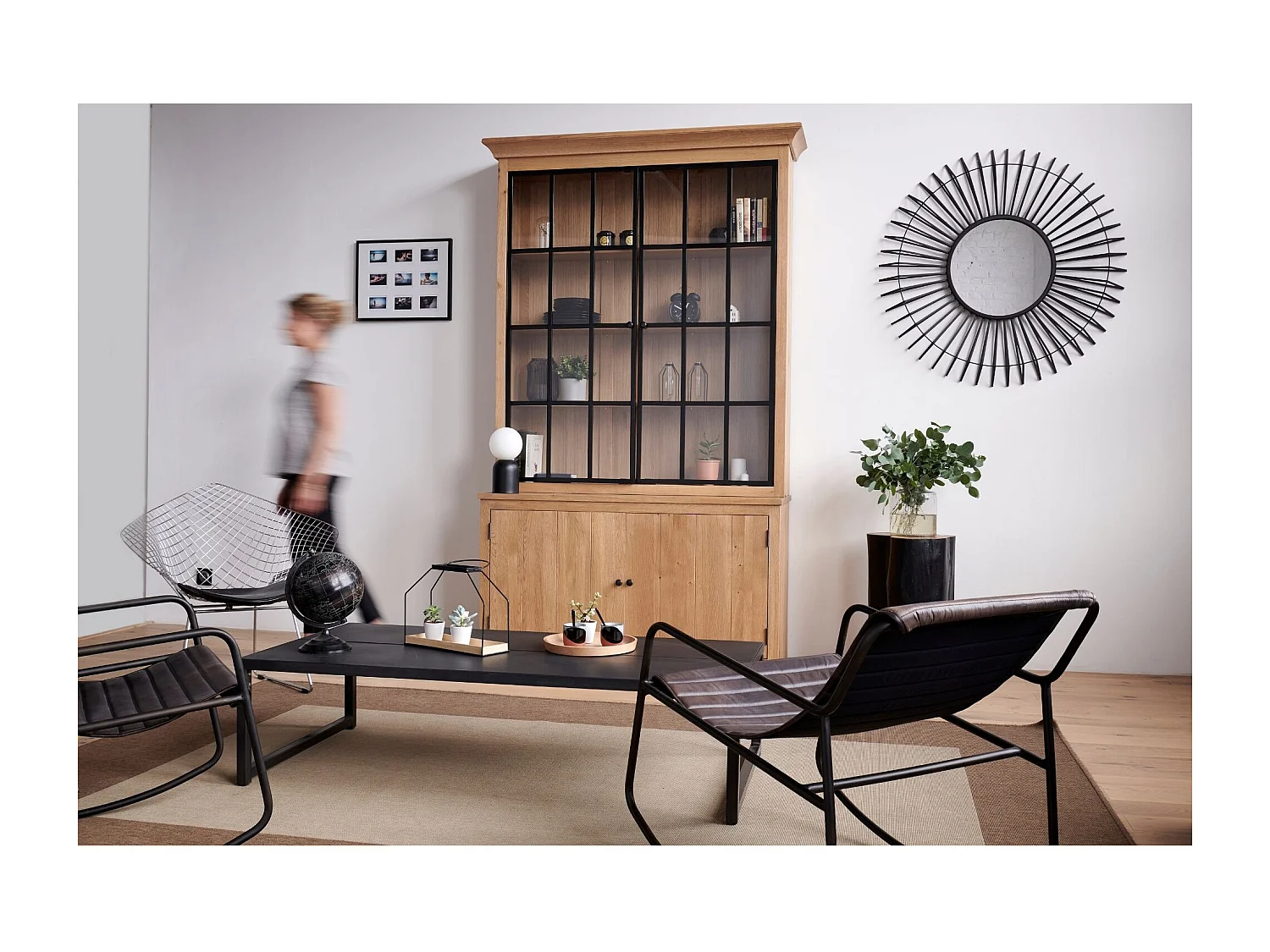 Buffet vaisselier industriel en bois et métal 4 portes - VICTORIA