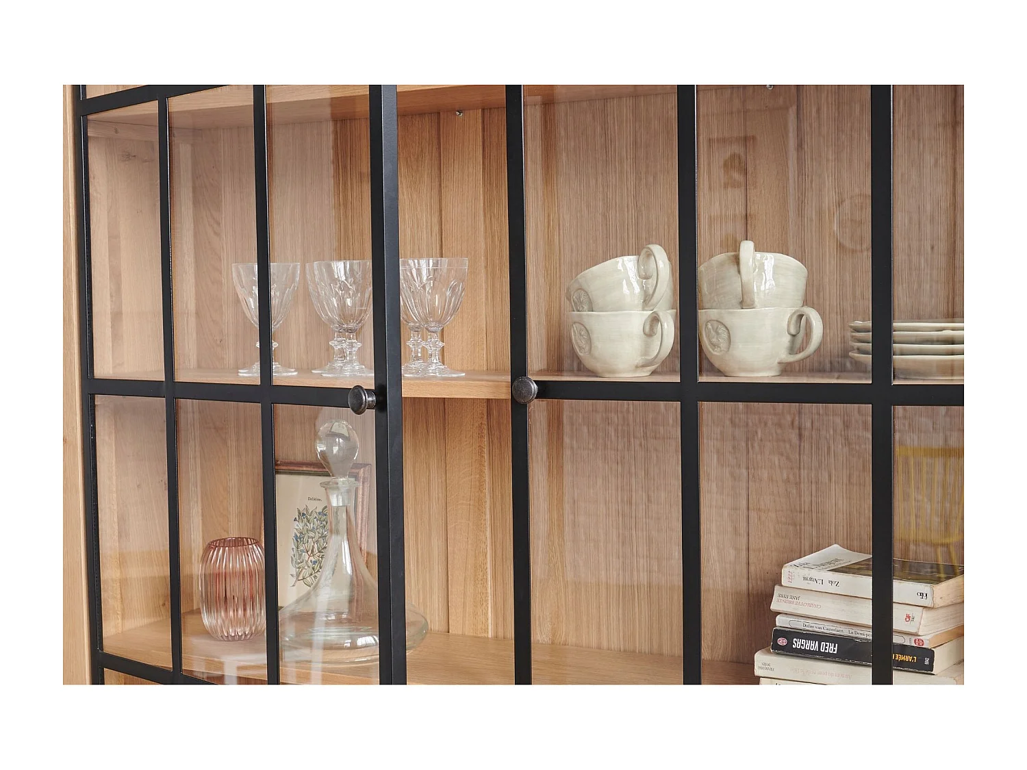 Buffet vaisselier industriel en bois et métal 4 portes - VICTORIA