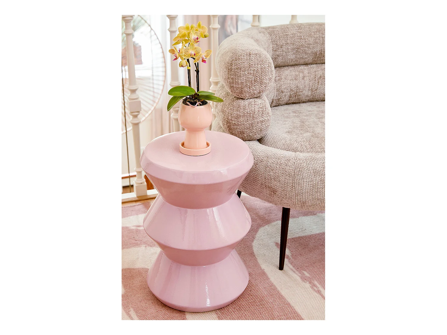 Table d'appoint en argile et émail - 31 x 31 x 43 - Lilas -