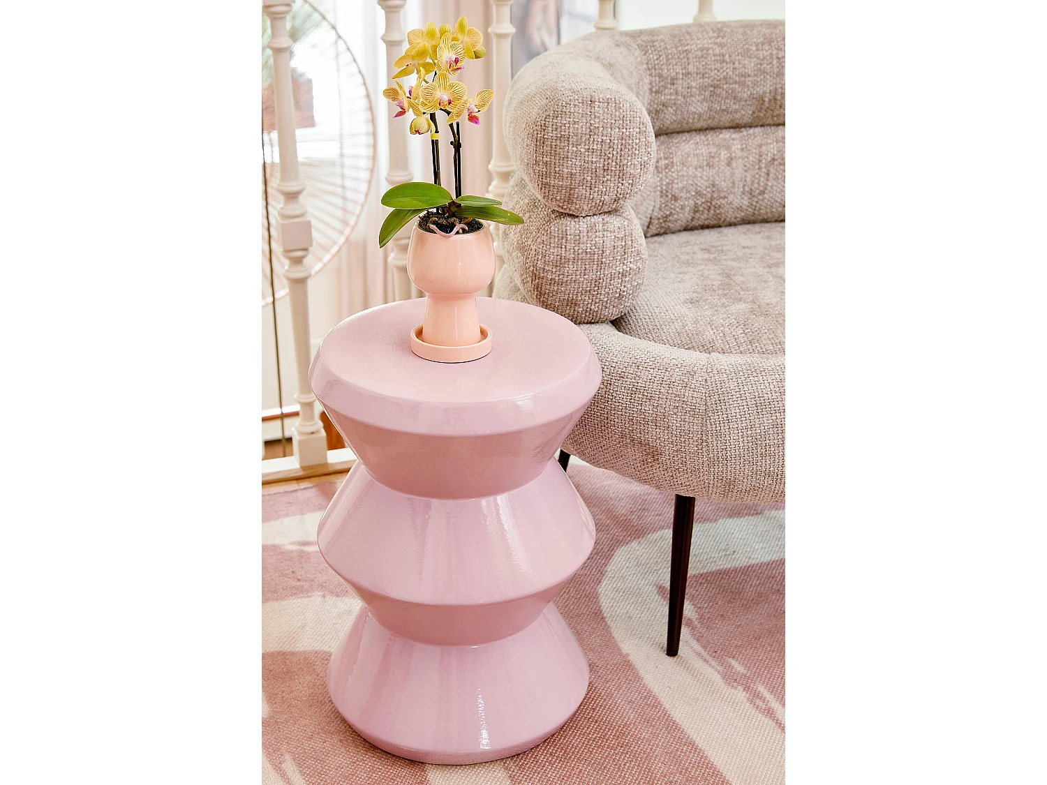 Table d'appoint en argile et émail - 31 x 31 x 43 - Lilas -