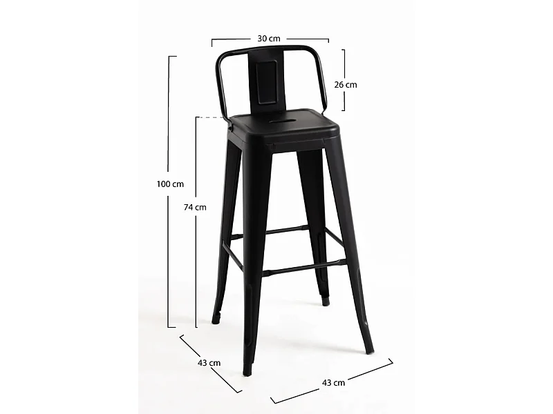 Lote de 4 Taburetes Torix Respaldo - Negro mate