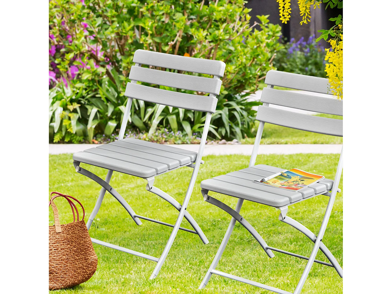 Lot de 2 chaises de balcon aspect bois pliables
