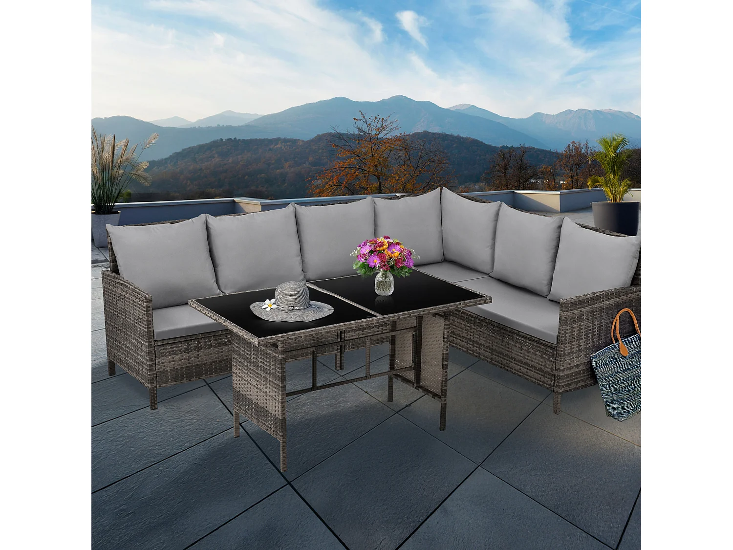 Set Poly Rotin Salon de jardin avec Housse