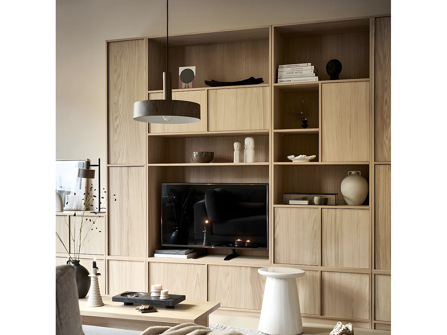 Modulair - Colonne de rangement 2 portes en bois H199cm - Bois clair