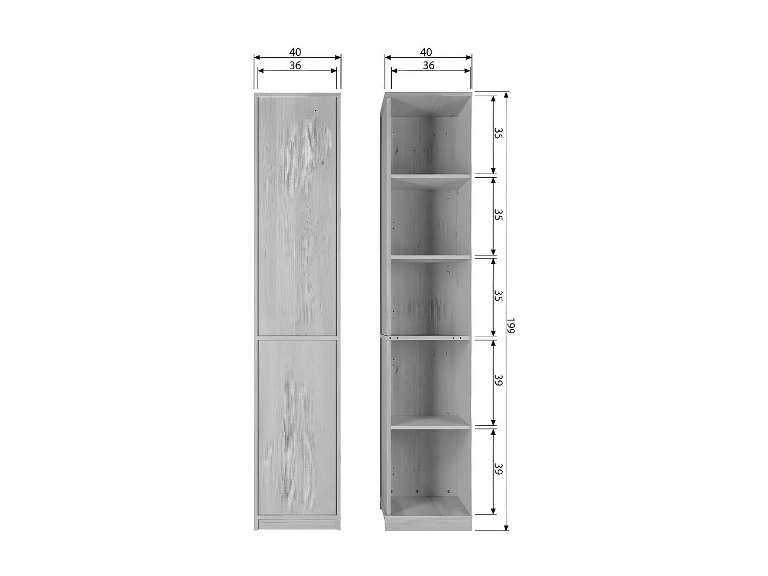 Modulair - Colonne de rangement 2 portes en bois H199cm - Bois clair