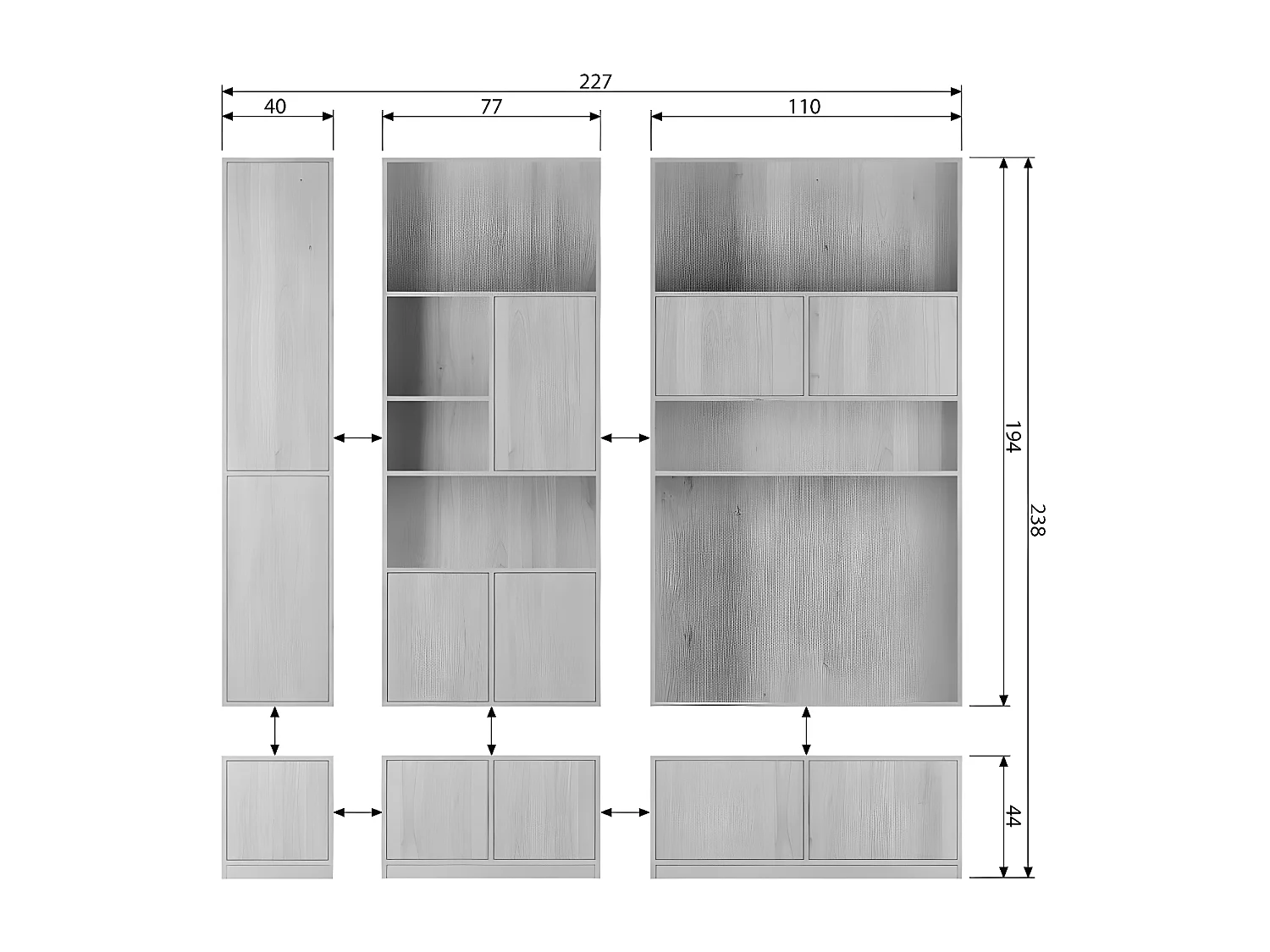 Modulair - Bibliothèque 2 portes en bois H199cm - Bois clair