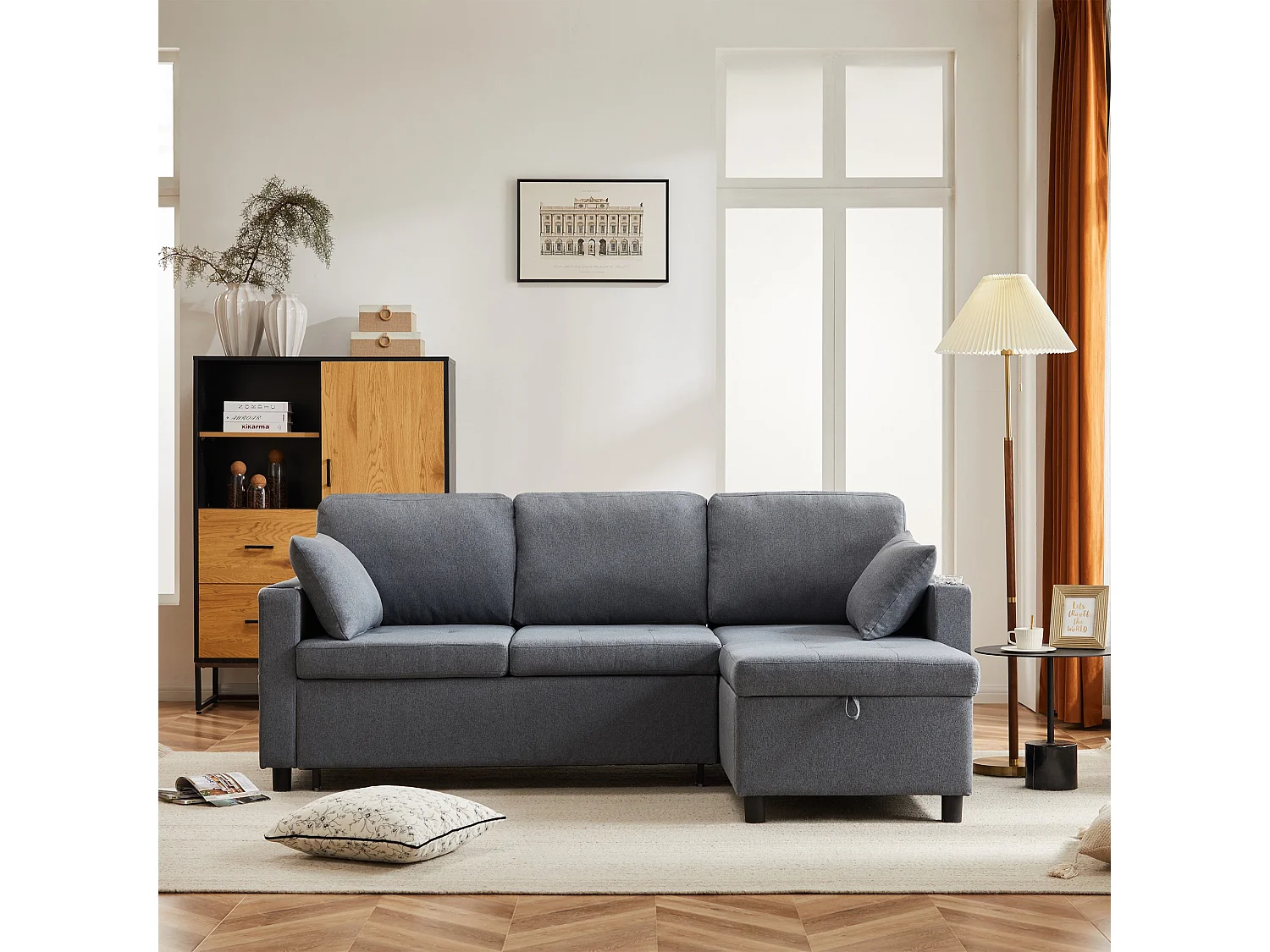 Divano letto con funzione letto e contenitore, Divano a L, Mobili imbottiti dal design moderno, Divani e poltrone