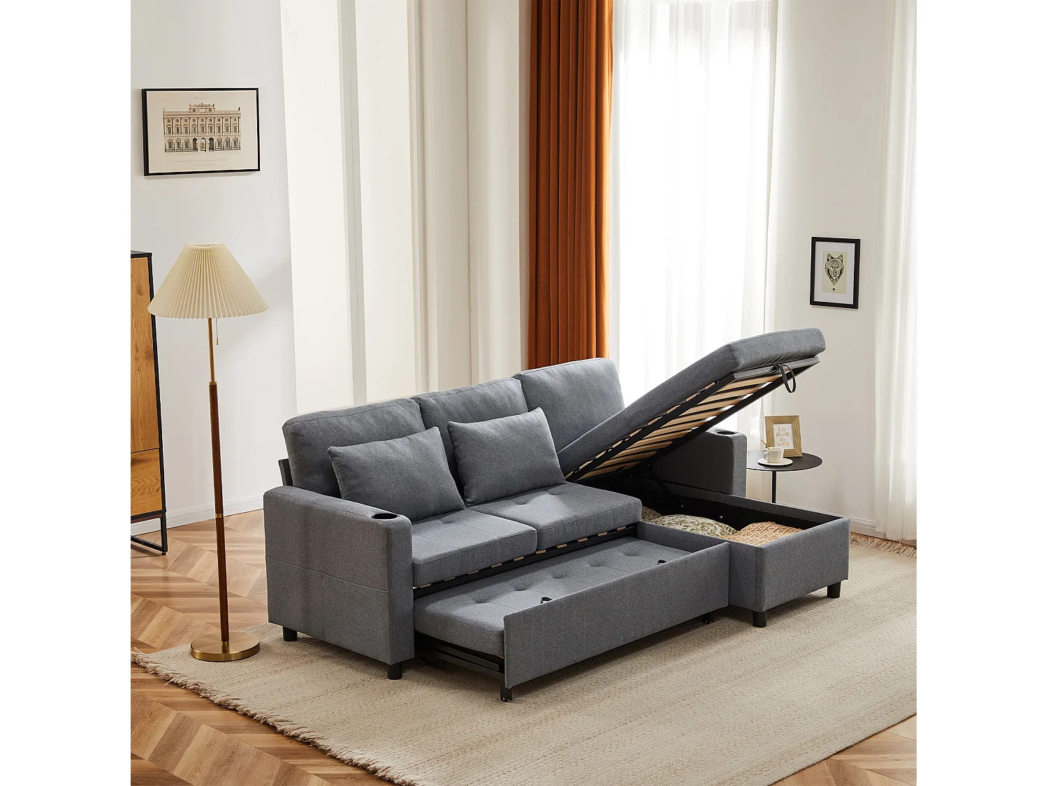 Divano letto con funzione letto e contenitore, Divano a L, Mobili imbottiti dal design moderno, Divani e poltrone