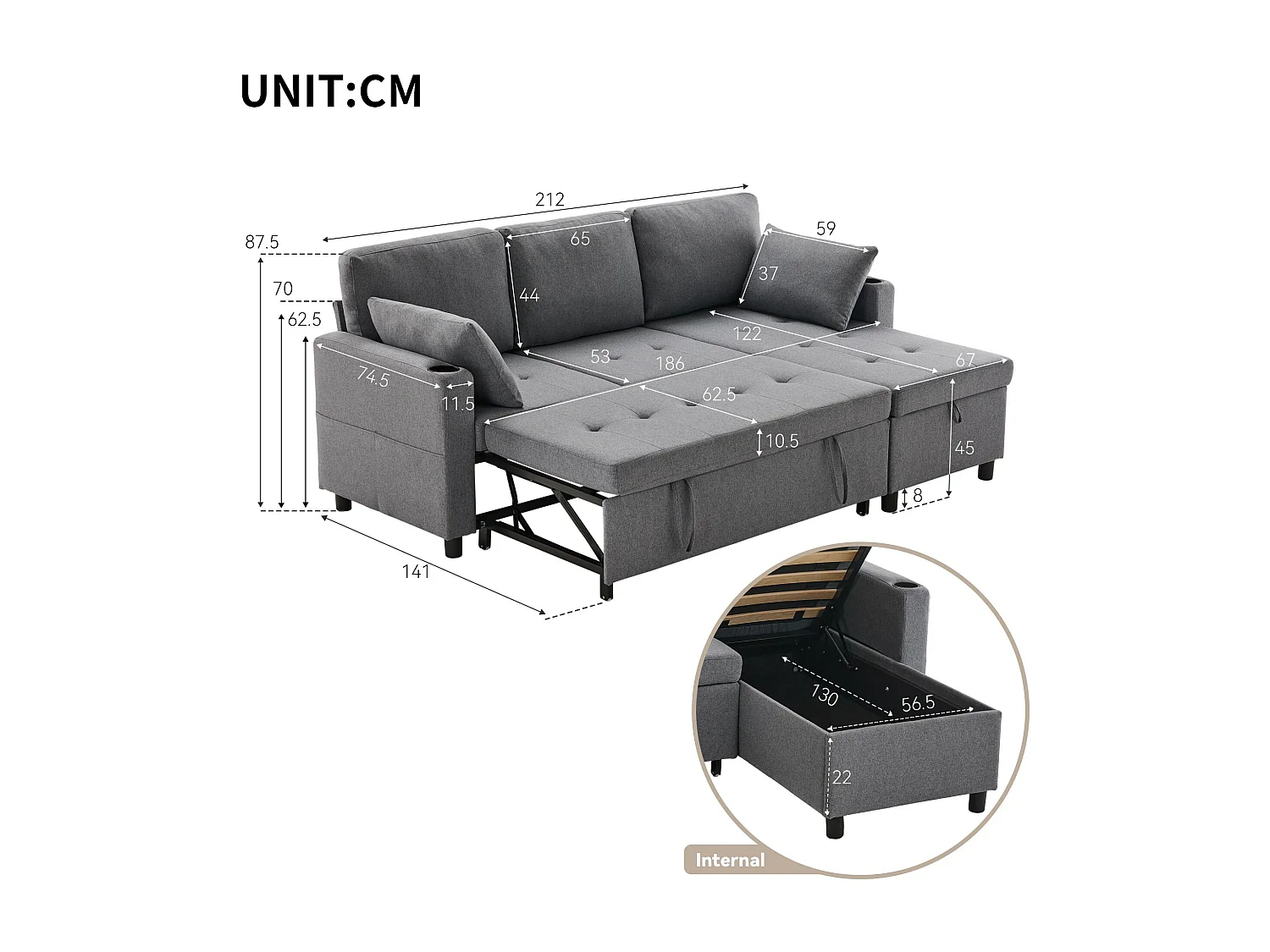 Divano letto con funzione letto e contenitore, Divano a L, Mobili imbottiti dal design moderno, Divani e poltrone