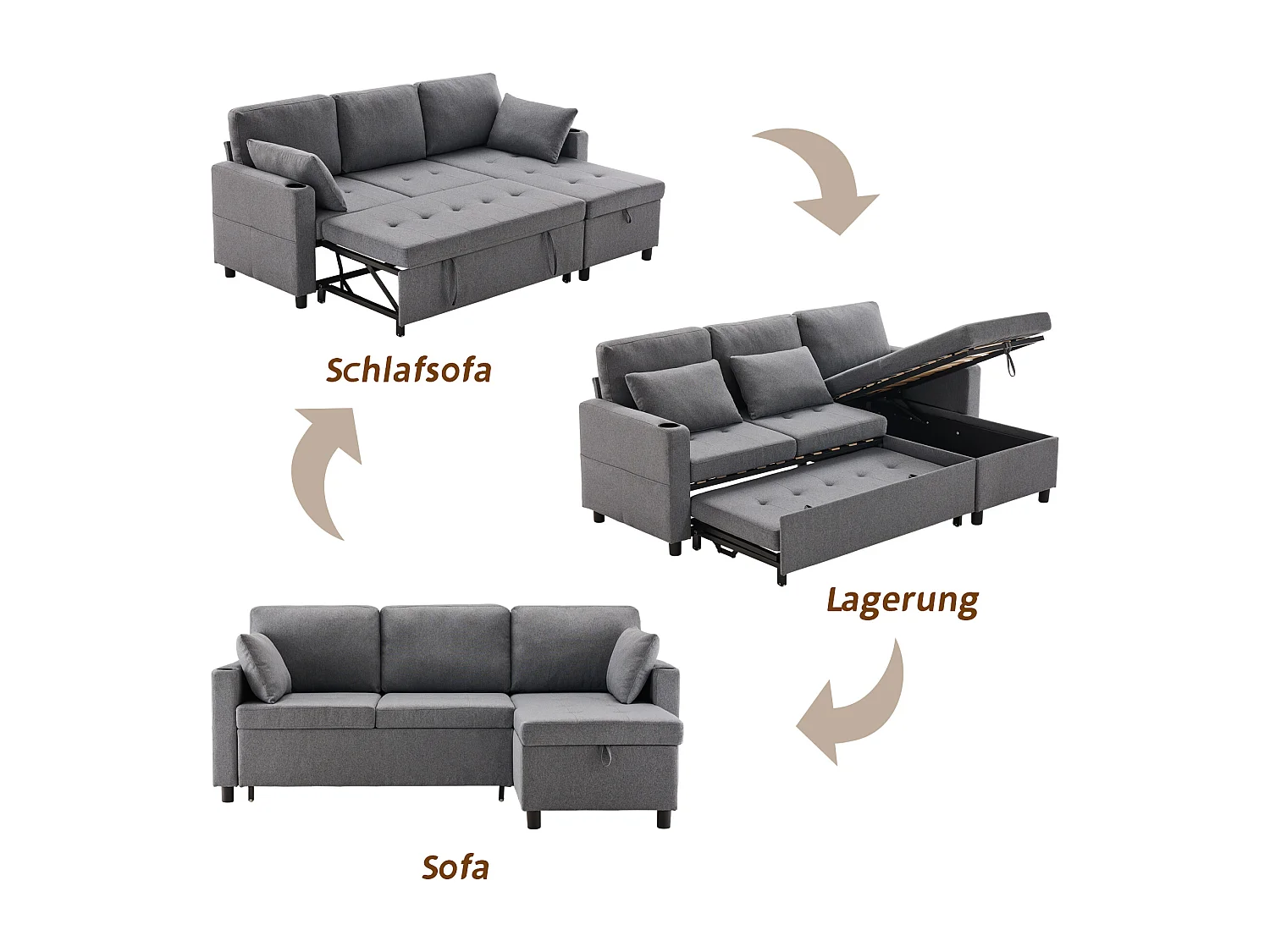 Divano letto con funzione letto e contenitore, Divano a L, Mobili imbottiti dal design moderno, Divani e poltrone