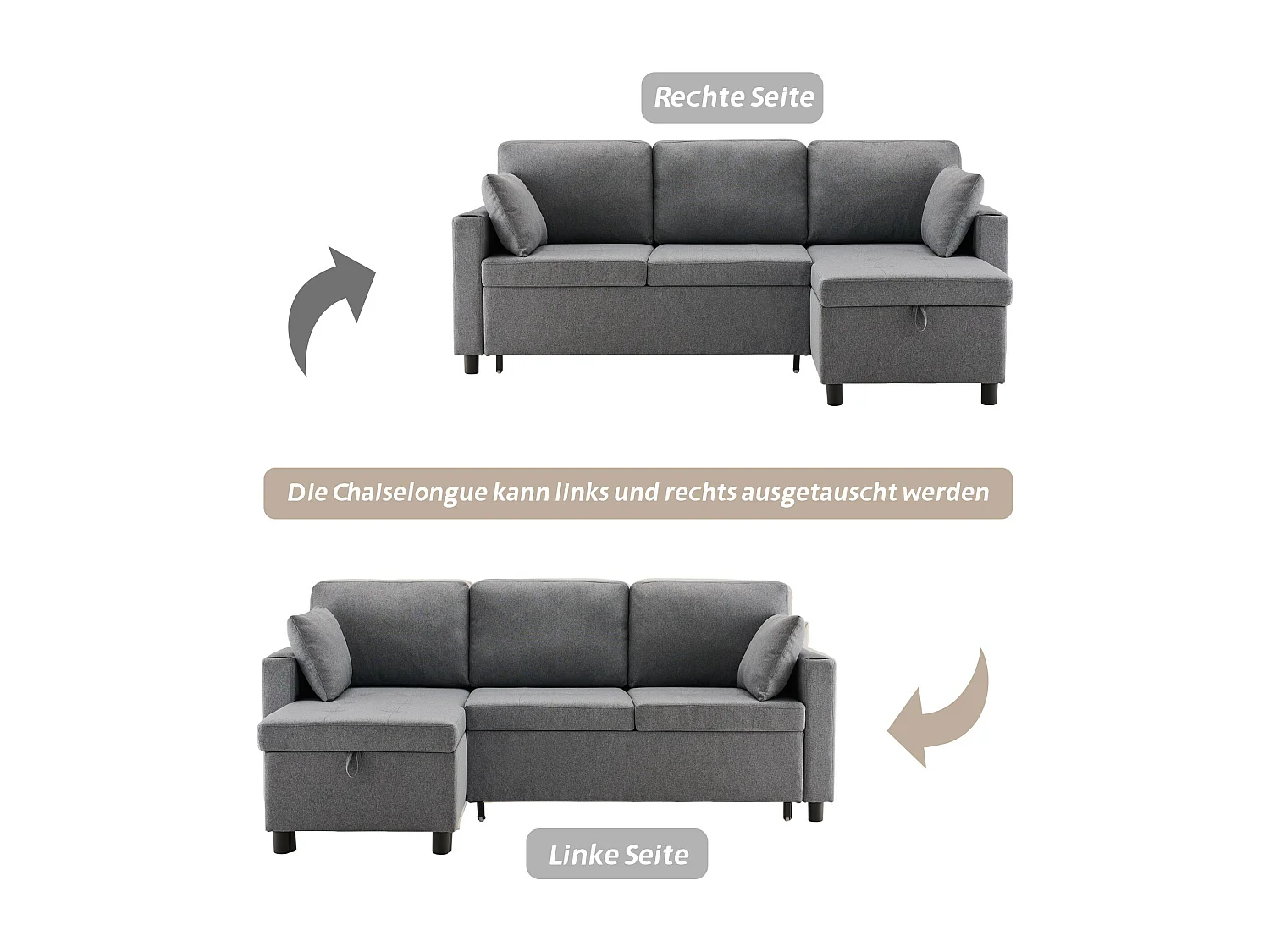 Divano letto con funzione letto e contenitore, Divano a L, Mobili imbottiti dal design moderno, Divani e poltrone