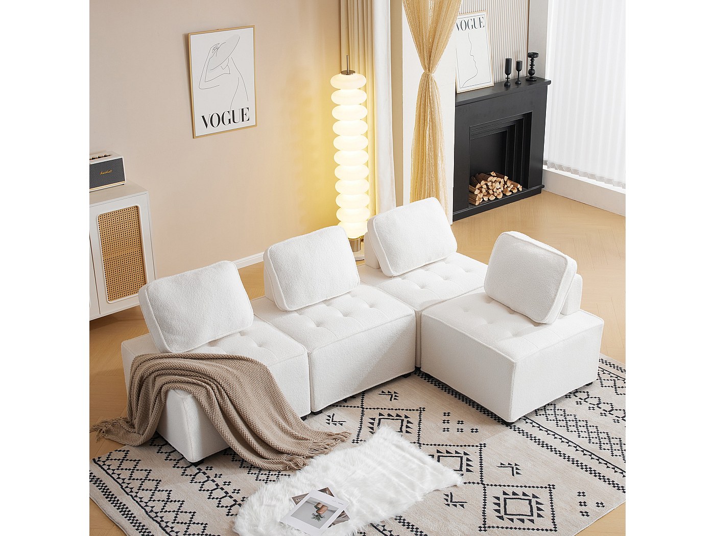 Divano Singolo A 1 Posto Memory Foam - Seduta Profonda A Forma Di Nuvola - Bianco Strisce - Per Soggiorno E Camera Da Letto - 5