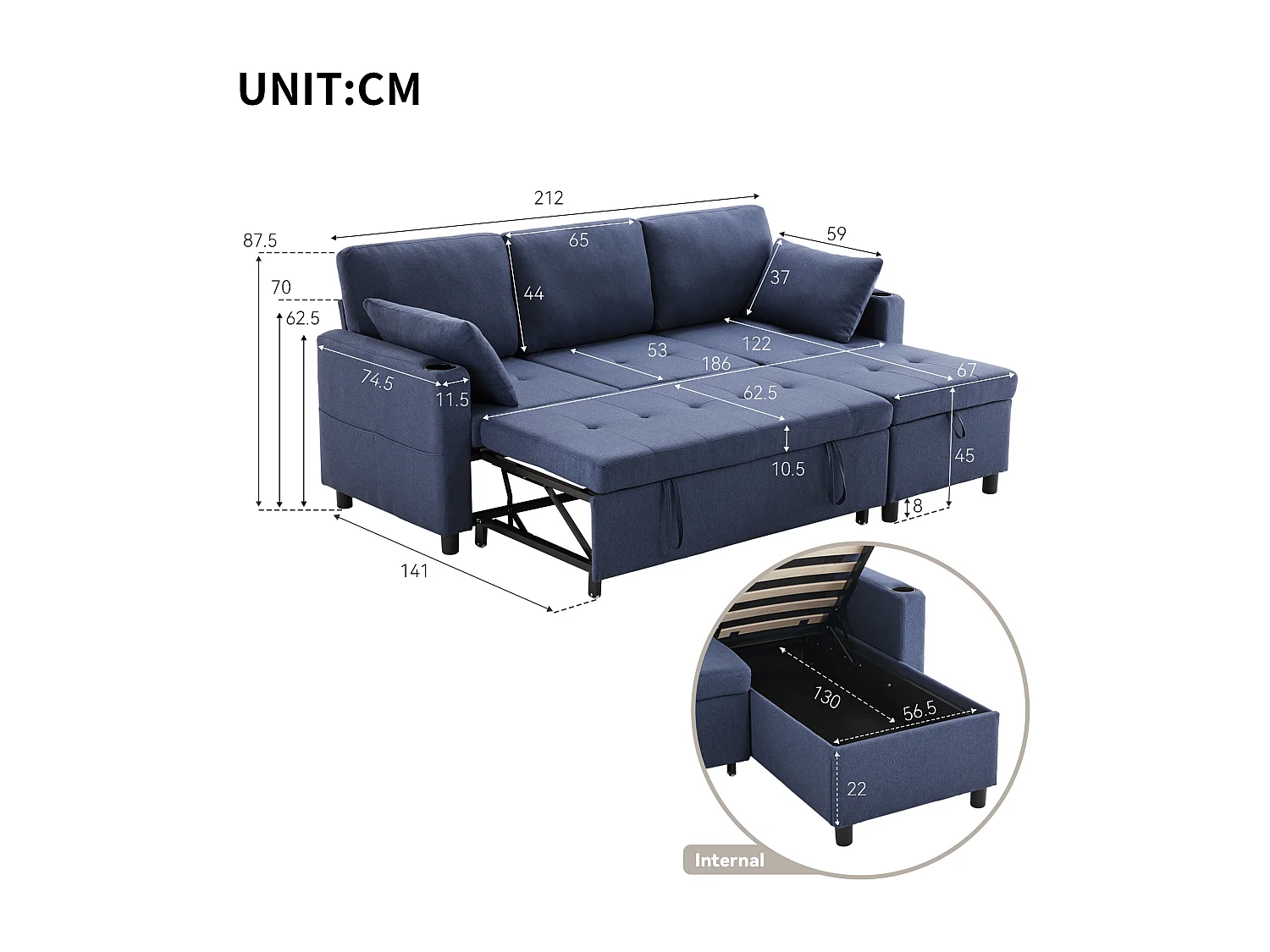 Canapé-lit avec fonction de couchage, Canapé en L, Meubles rembourrés au design moderne, Canapés et causeuses avec espace de rangement
