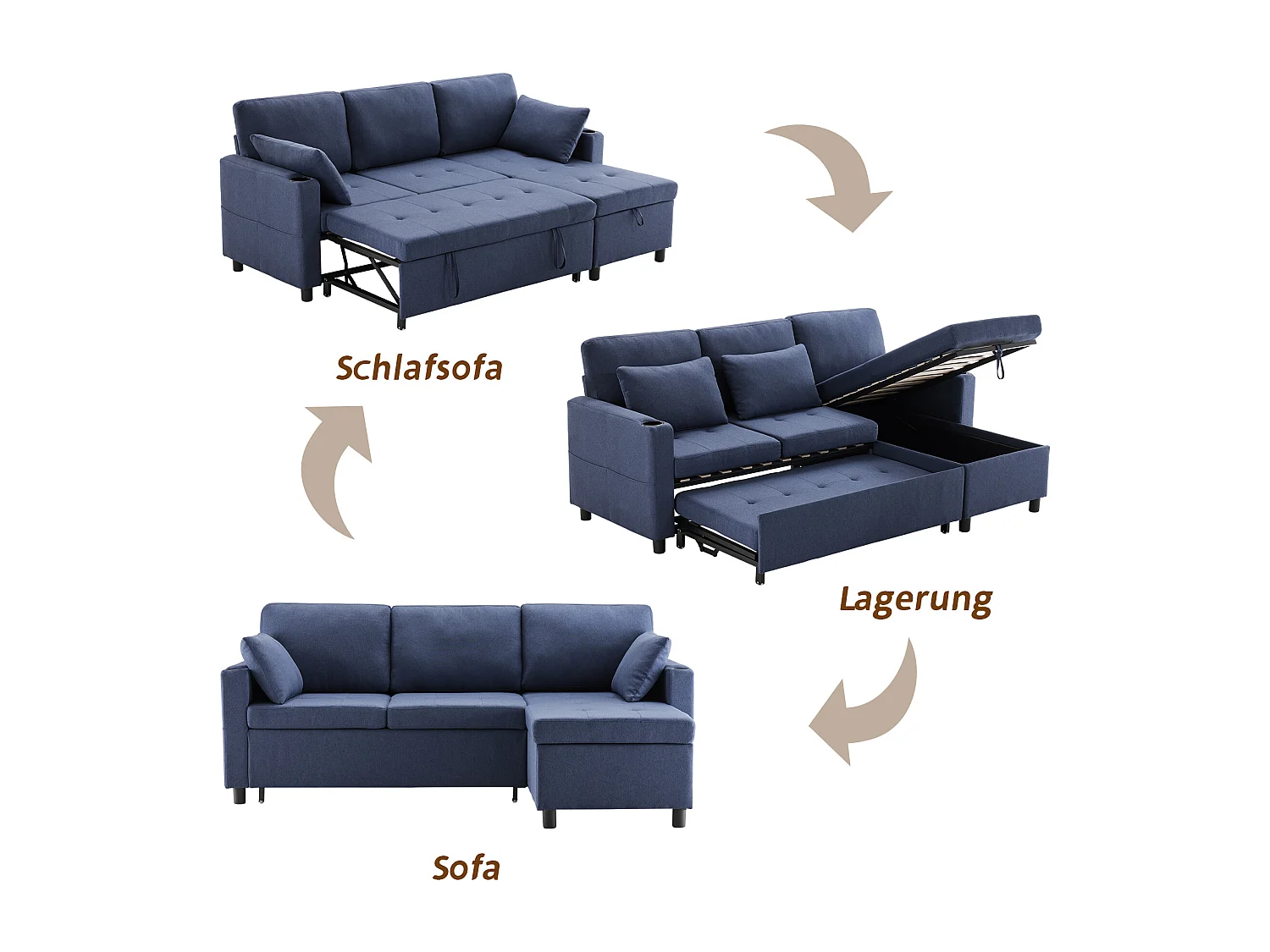 Canapé-lit avec fonction de couchage, Canapé en L, Meubles rembourrés au design moderne, Canapés et causeuses avec espace de rangement