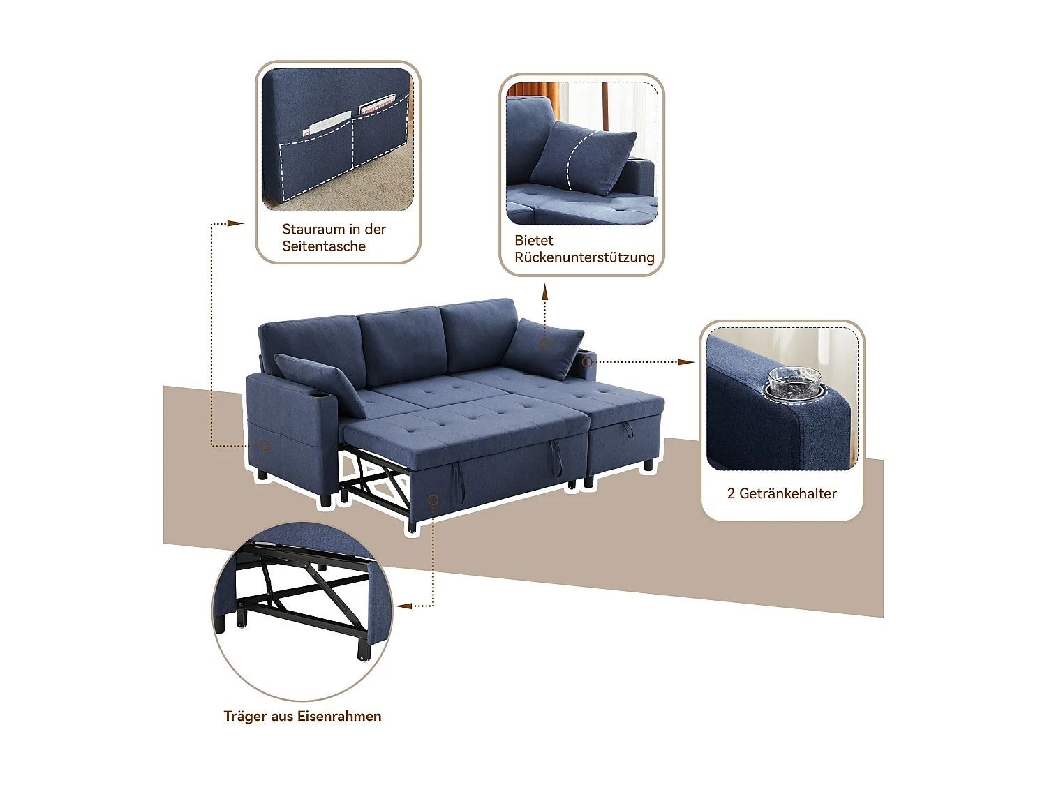 Canapé-lit avec fonction de couchage, Canapé en L, Meubles rembourrés au design moderne, Canapés et causeuses avec espace de rangement