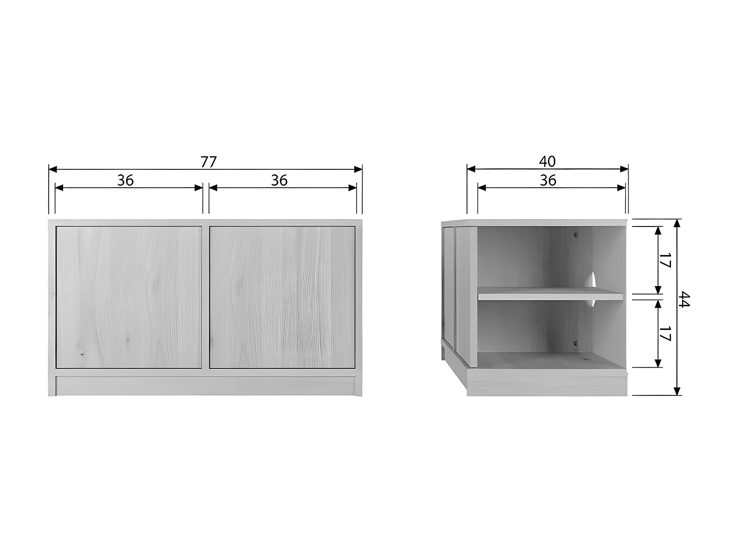 Modulair - Meuble TV 2 portes en bois L77cm - Bois clair