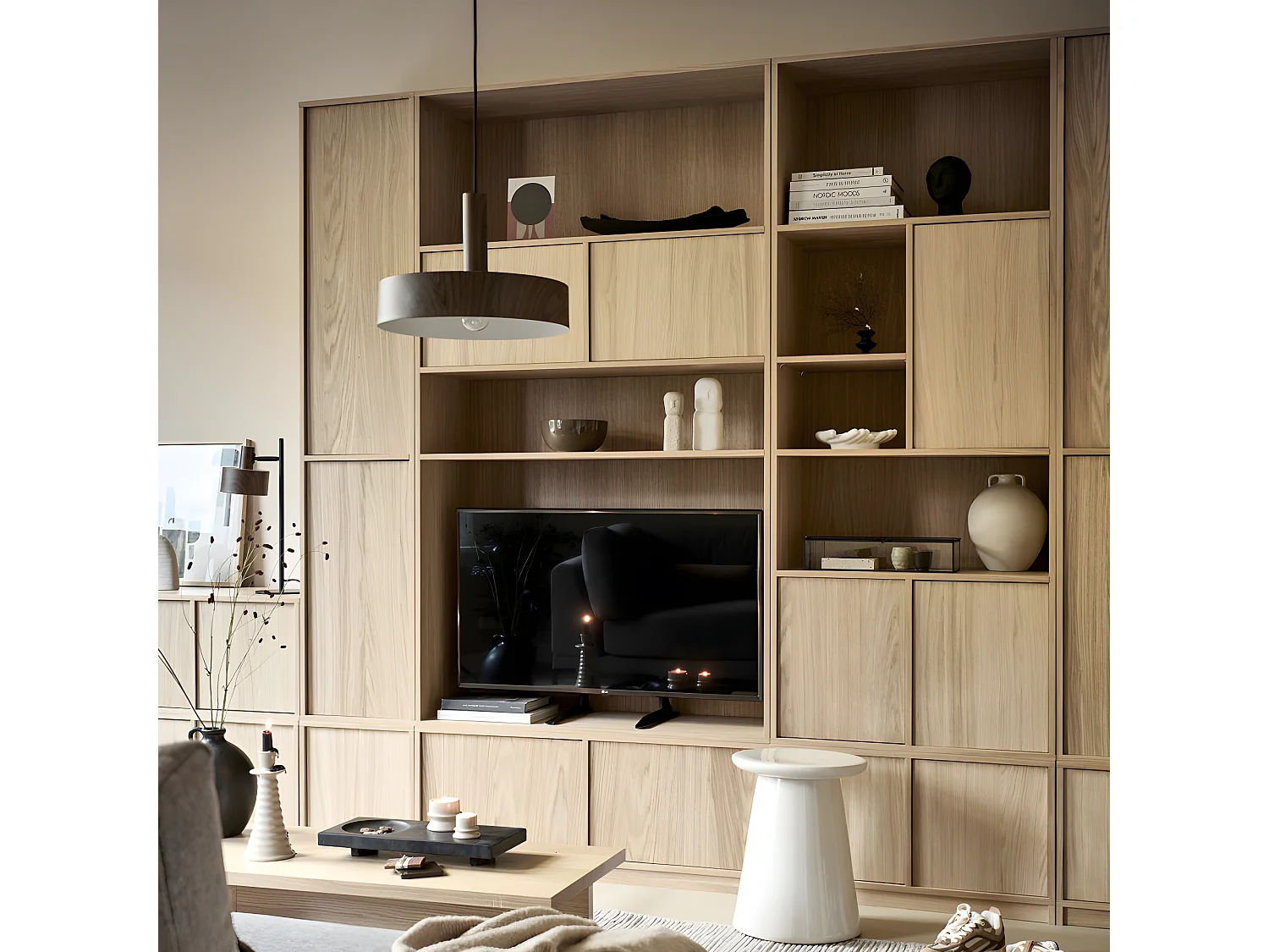 Modulair - Meuble TV 2 portes en bois L77cm - Bois clair