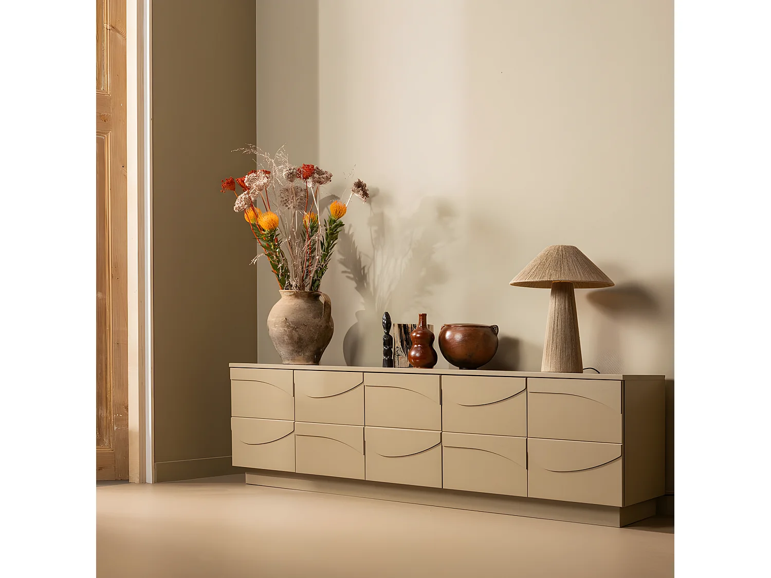 Teo - Meuble TV 5 portes en bois L180cm - Marron