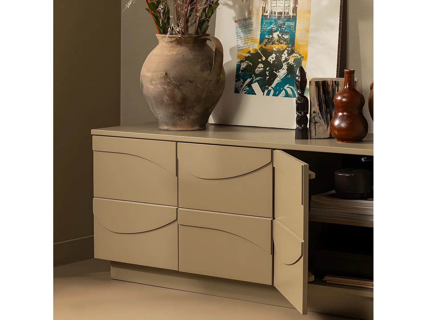 Teo - Meuble TV 5 portes en bois L180cm - Marron