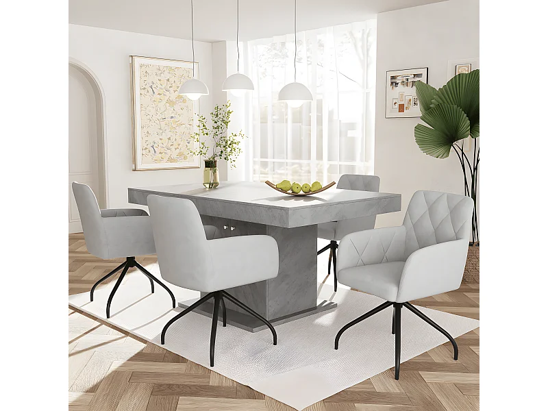 Juego de 6 sillas de comedor giratorias 360° con diseño de rombos, silla de salón moderna, gris