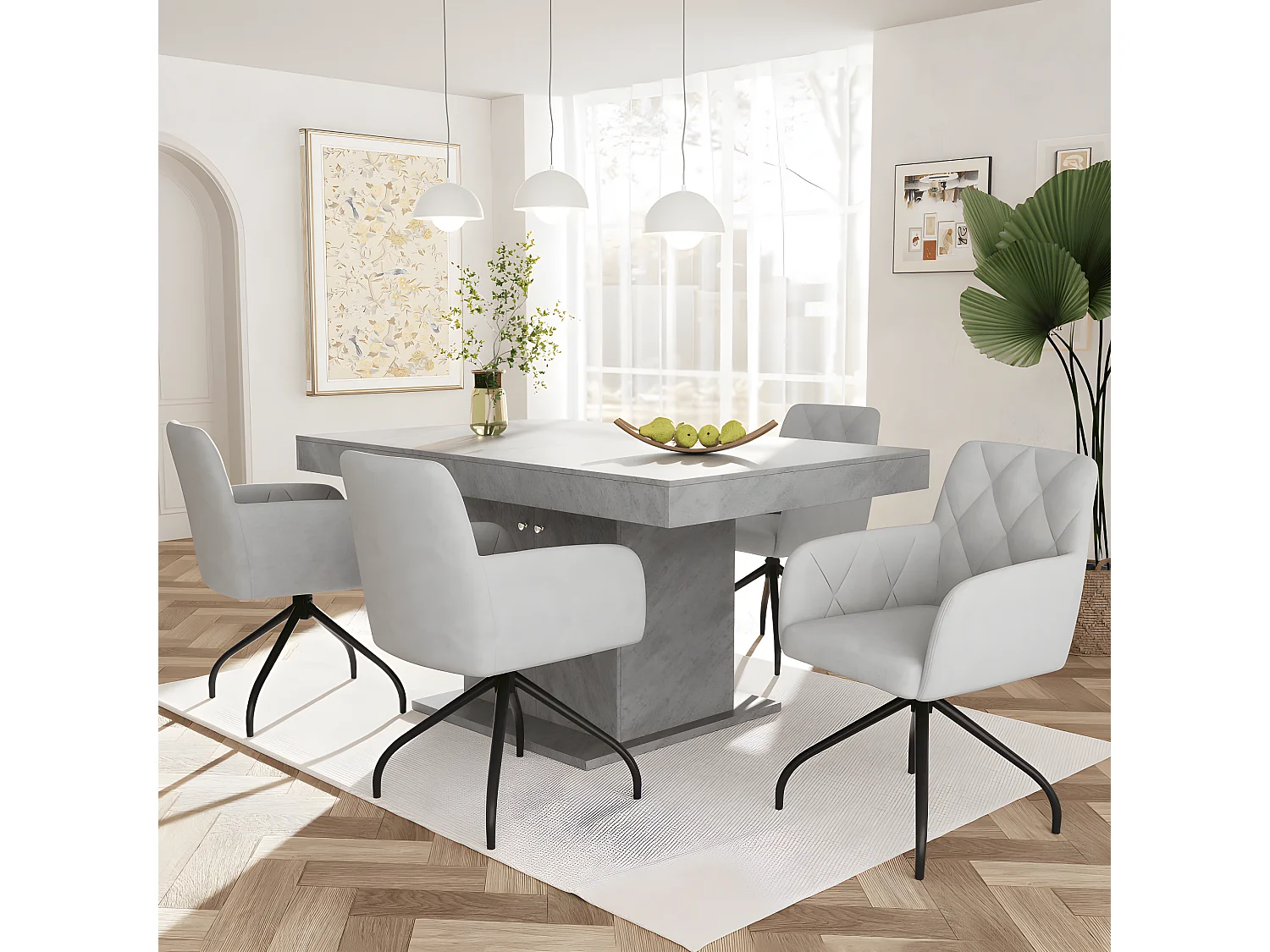 Juego de 6 sillas de comedor giratorias 360° con diseño de rombos, silla de salón moderna, gris