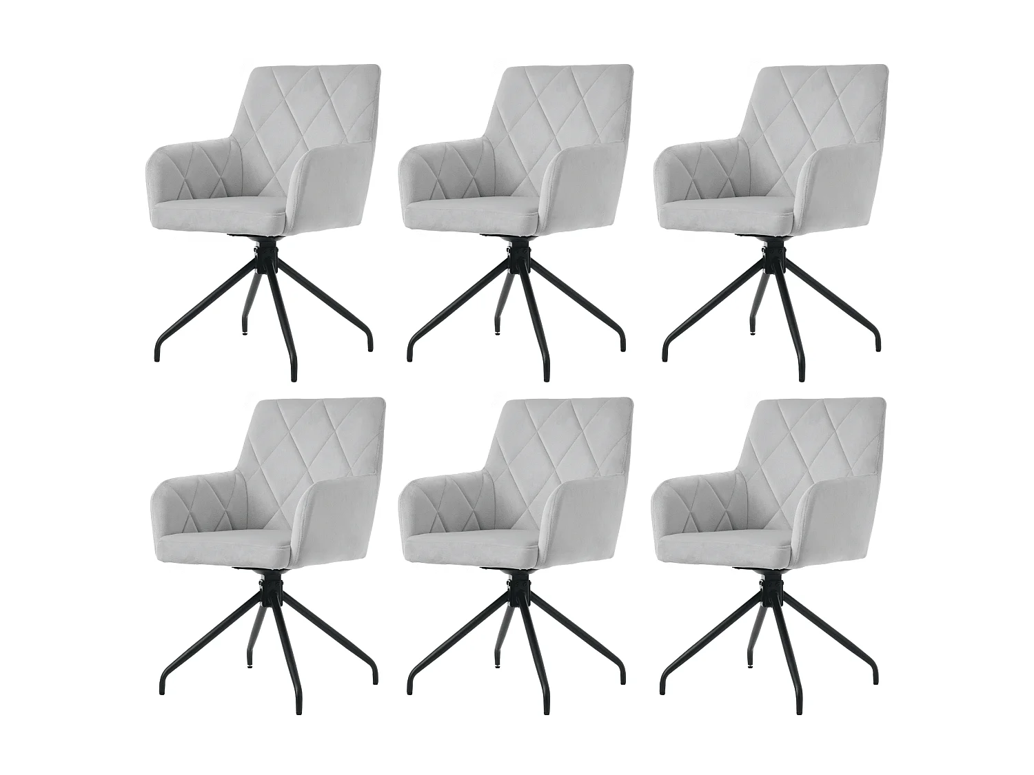 Juego de 6 sillas de comedor giratorias 360° con diseño de rombos, silla de salón moderna, gris