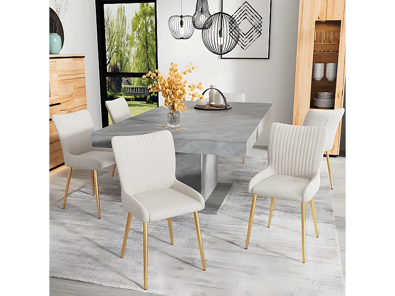 Chaise de salle à manger en velours, ensemble de 4, chaise longue avec quatre pieds en métal doré, beige