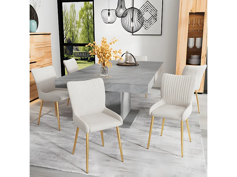 Chaise de salle à manger en velours, ensemble de 4, chaise longue avec quatre pieds en métal doré, beige