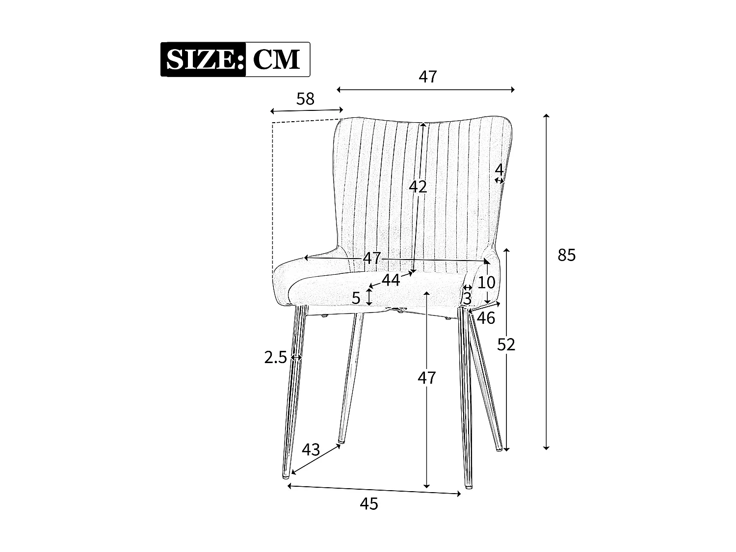 Silla de comedor de terciopelo, lote de 4, cuatro patas de metal plateado, gris