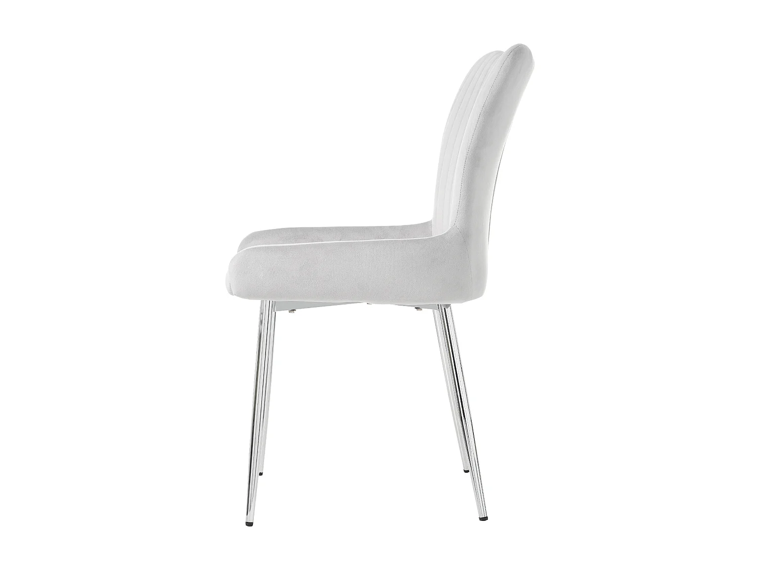 Silla de comedor de terciopelo, lote de 4, cuatro patas de metal plateado, gris