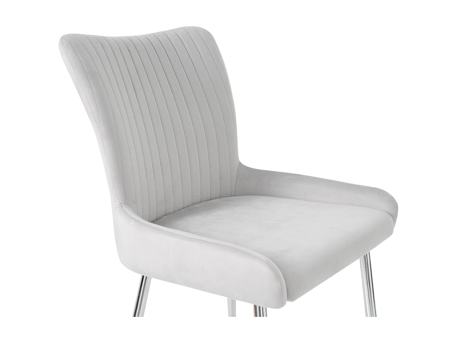 Silla de comedor de terciopelo, lote de 4, cuatro patas de metal plateado, gris