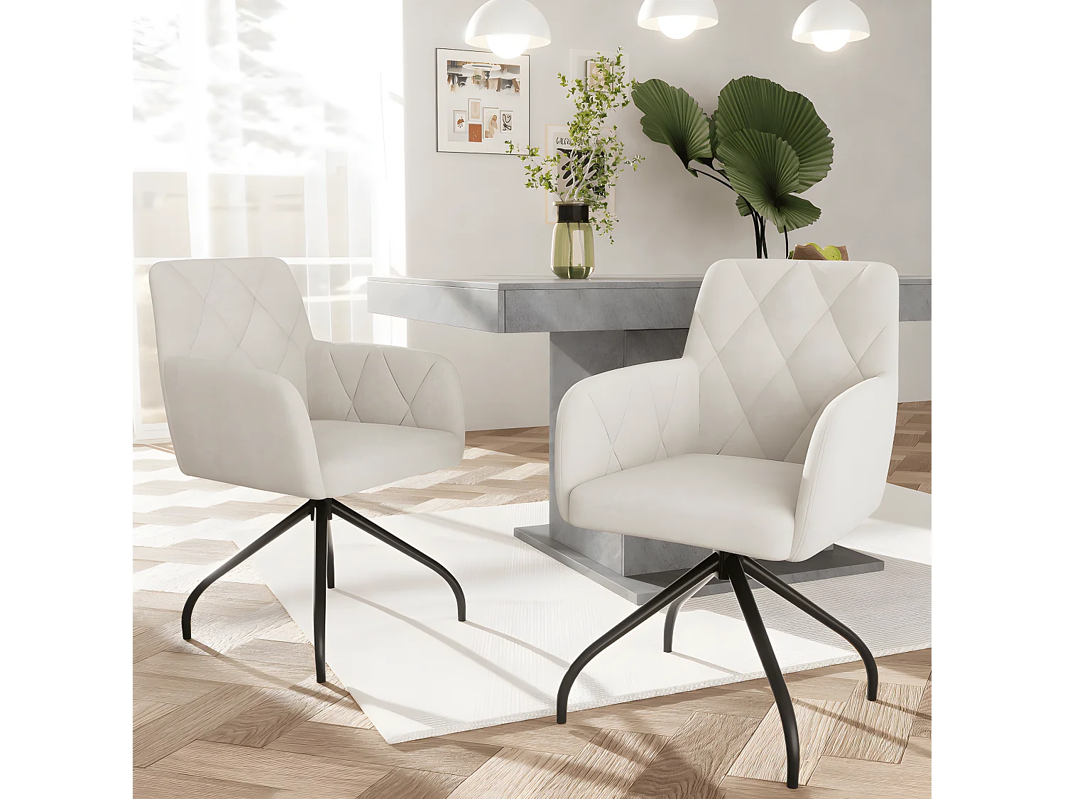 Chaise de salle à manger pivotante à 360° avec motif diamant (ensemble de 4), fauteuil rembourré, chaise de salon moderne, velours, beige