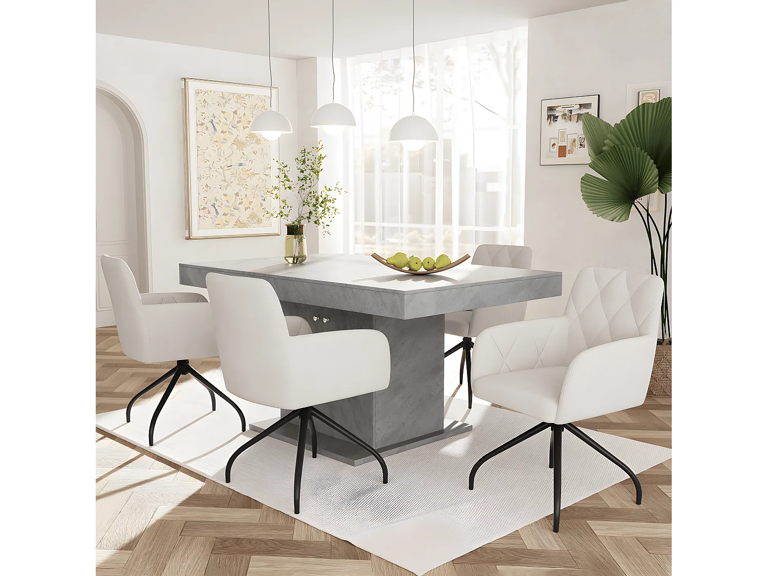 Chaise de salle à manger pivotante à 360° avec motif diamant (ensemble de 4), fauteuil rembourré, chaise de salon moderne, velours, beige