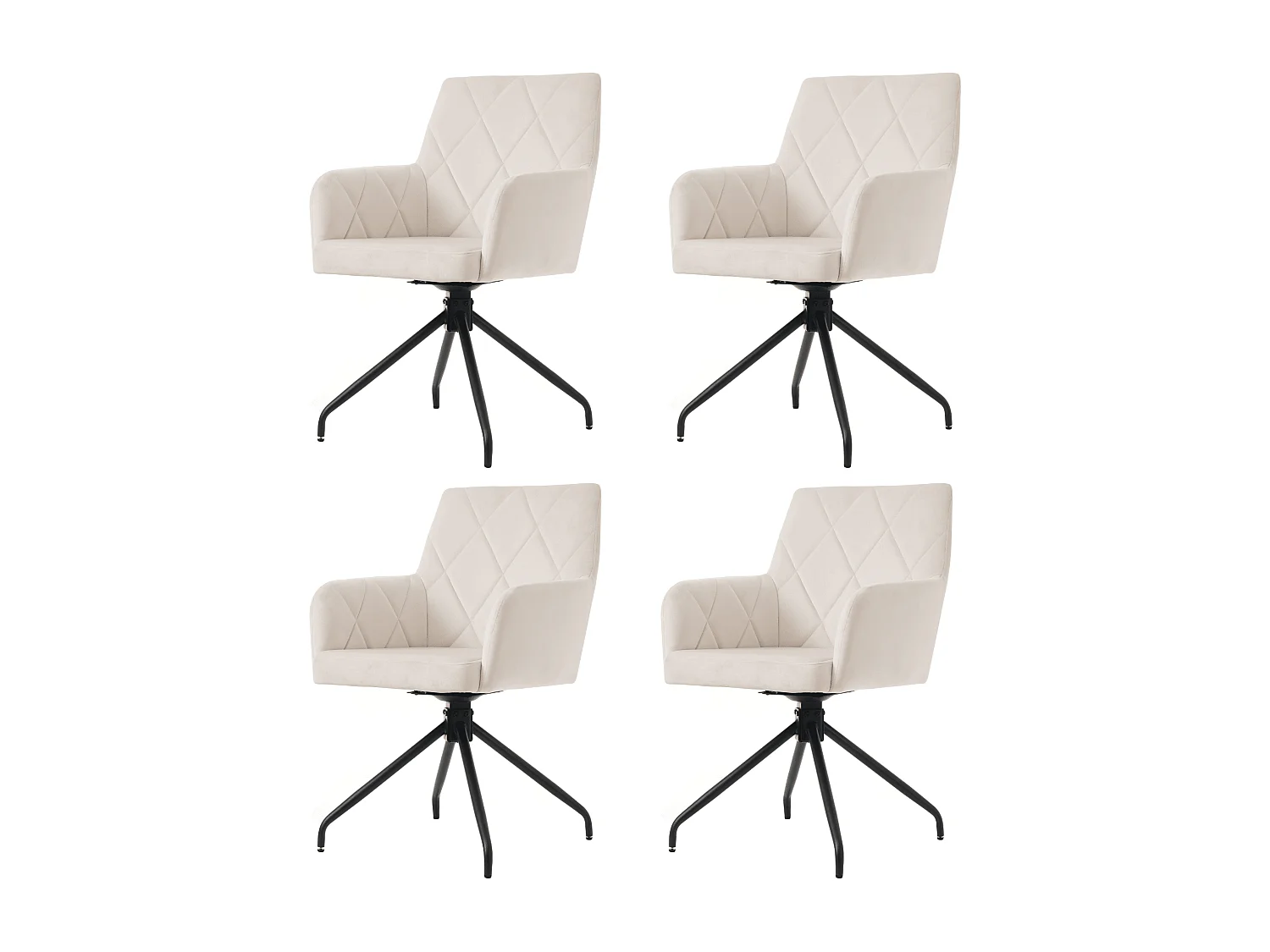 Chaise de salle à manger pivotante à 360° avec motif diamant (ensemble de 4), fauteuil rembourré, chaise de salon moderne, velours, beige