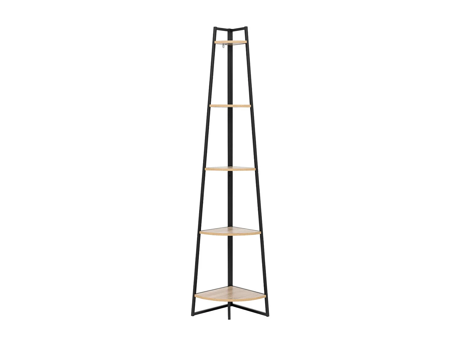 Meuble Étagère d'angle 5 niveaux Effet bois naturel et Métal noir H 180 cm