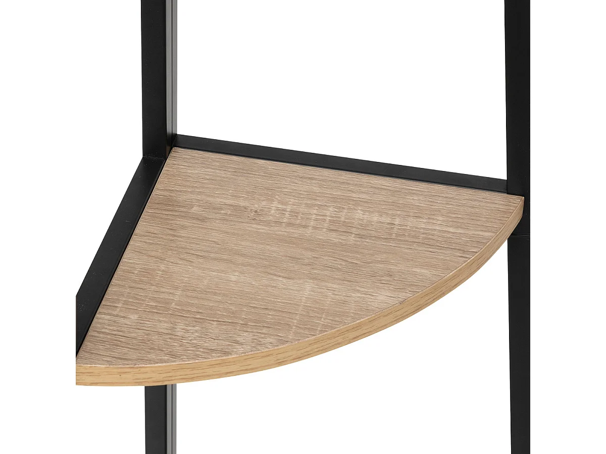Meuble Étagère d'angle 5 niveaux Effet bois naturel et Métal noir H 180 cm