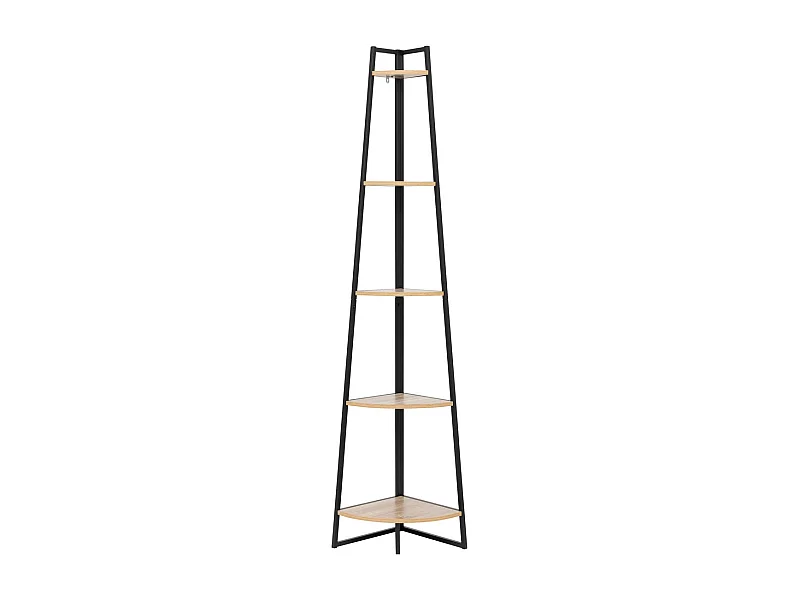 Meuble Étagère d'angle 5 niveaux Effet bois naturel et Métal noir H 180 cm