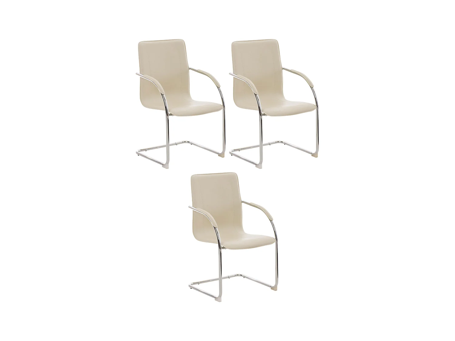 Lot de 3  chaises oscillantes - Similicuir & Nature - Crème - Melina