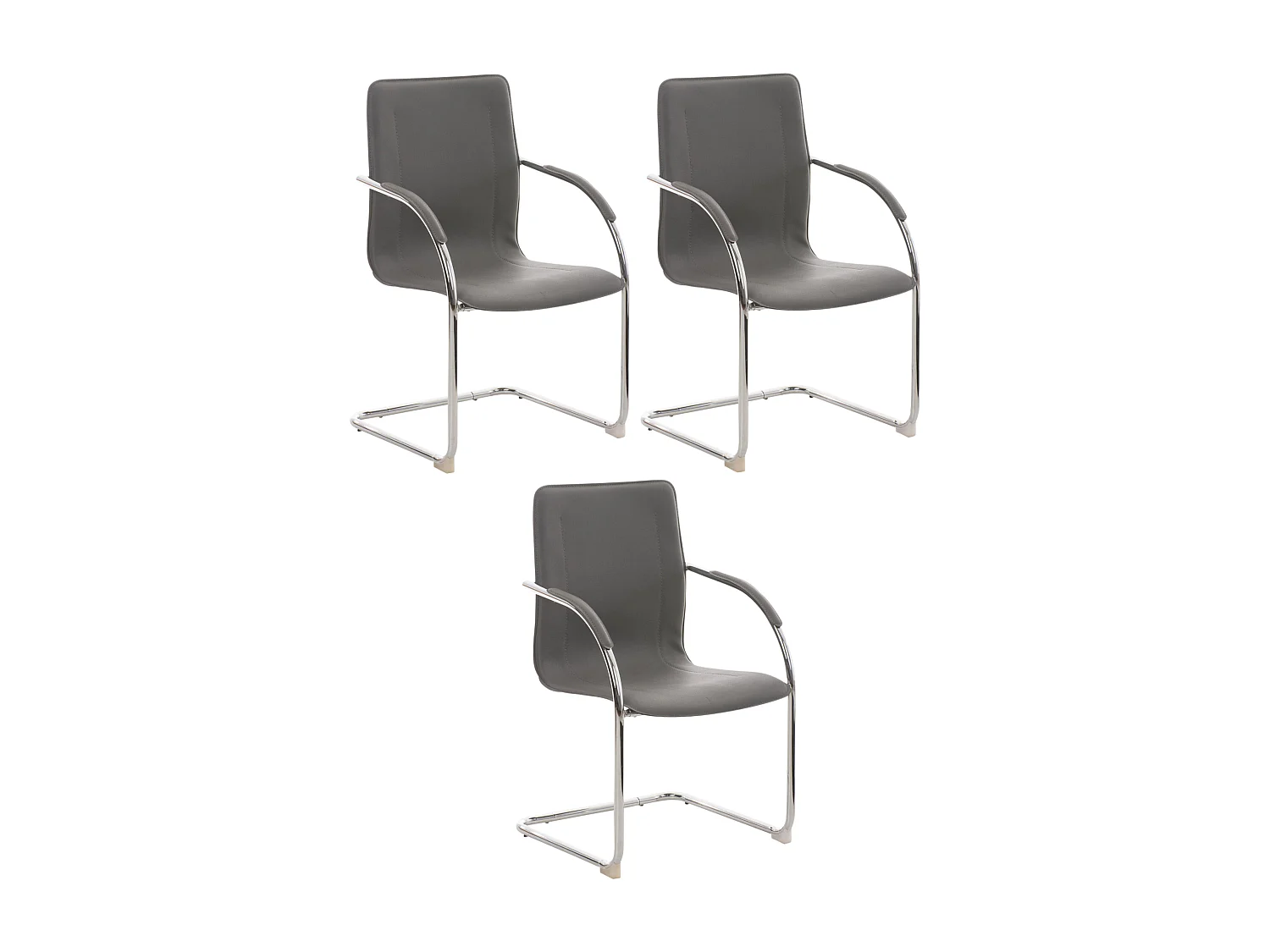 Lot de 3  chaises oscillantes - Similicuir & Nature - Gris - Melina