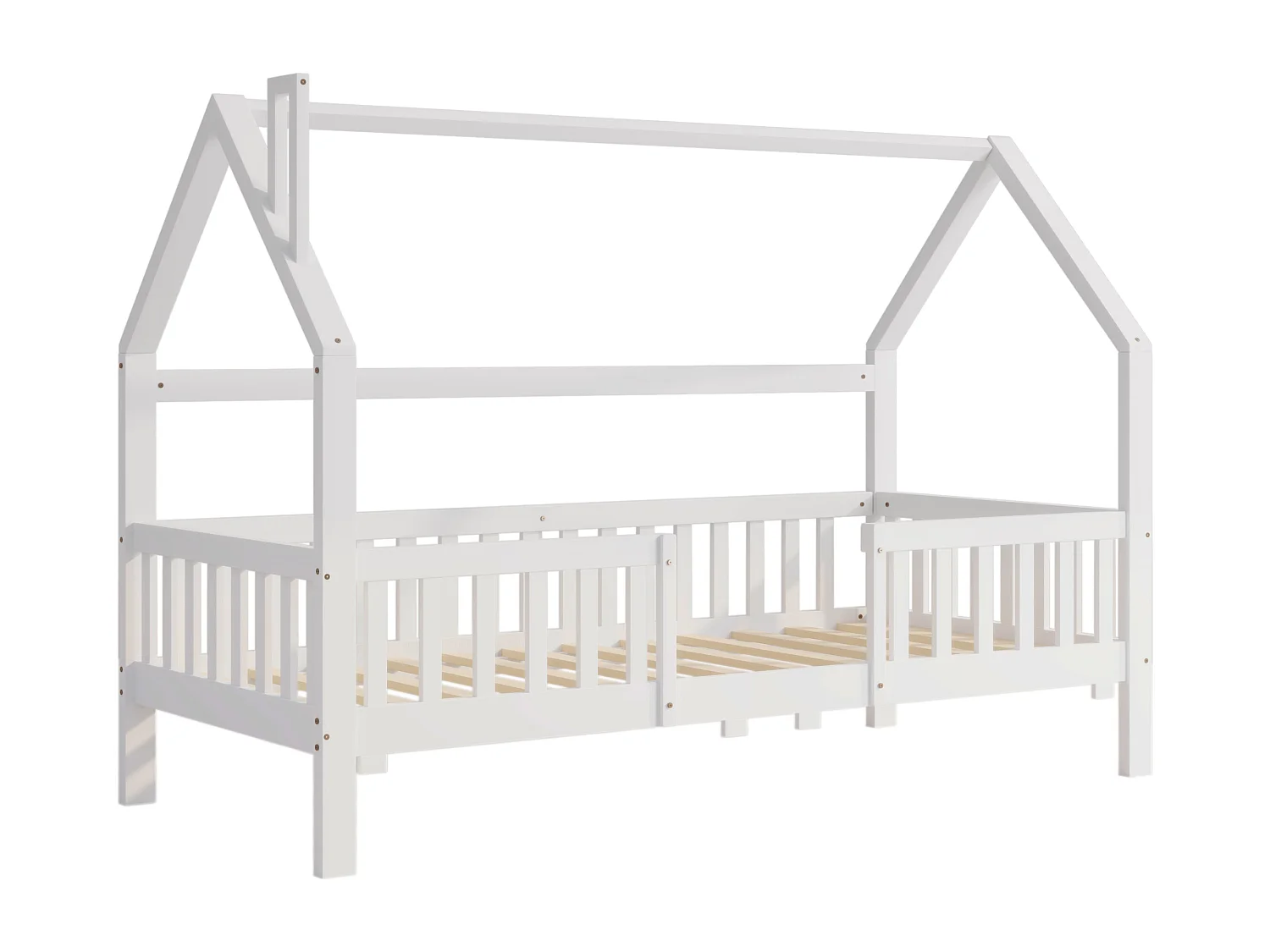 Letto singolo per bambini con camino, rete a doghe massicce, 90 x 200 cm, bianco