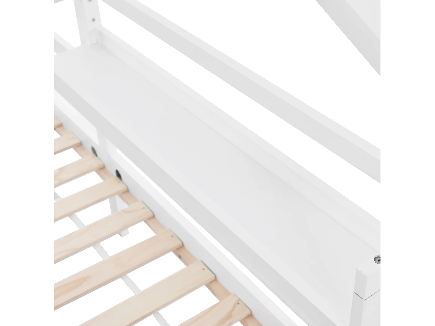 Lit familial, Lit enfant avec étagères de rangement, Moulure de cheminée, 90x200 Blanc