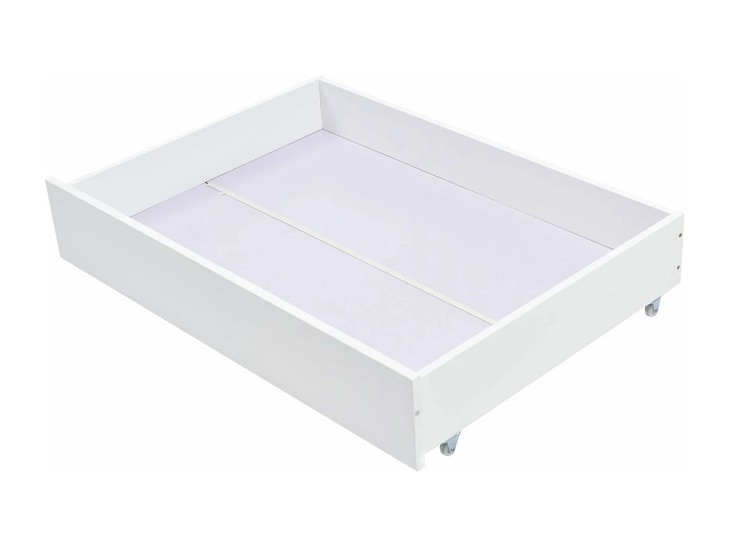 Cama infantil de madera maciza de 90x200 con 2 cajones y somier de láminas, madera moderna, blanco